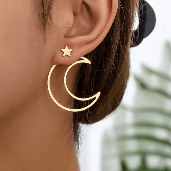 Boho Moon Star Stud Earrings - Picture 1 of 5